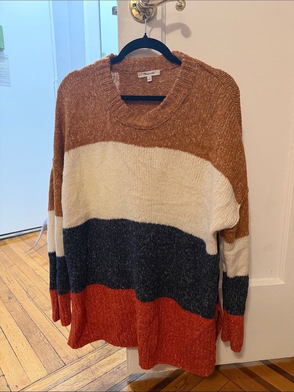 Madewell Wide-Stripe Crewneck Sweater in Rust, Cream & Charcoal